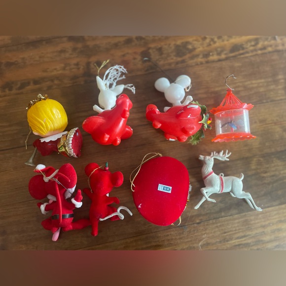 Vintage Festive Christmas Ornaments Mixed Lot flocked velvet celluloid rare